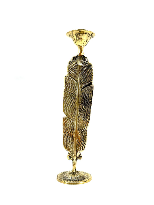 Feather brass candle holder